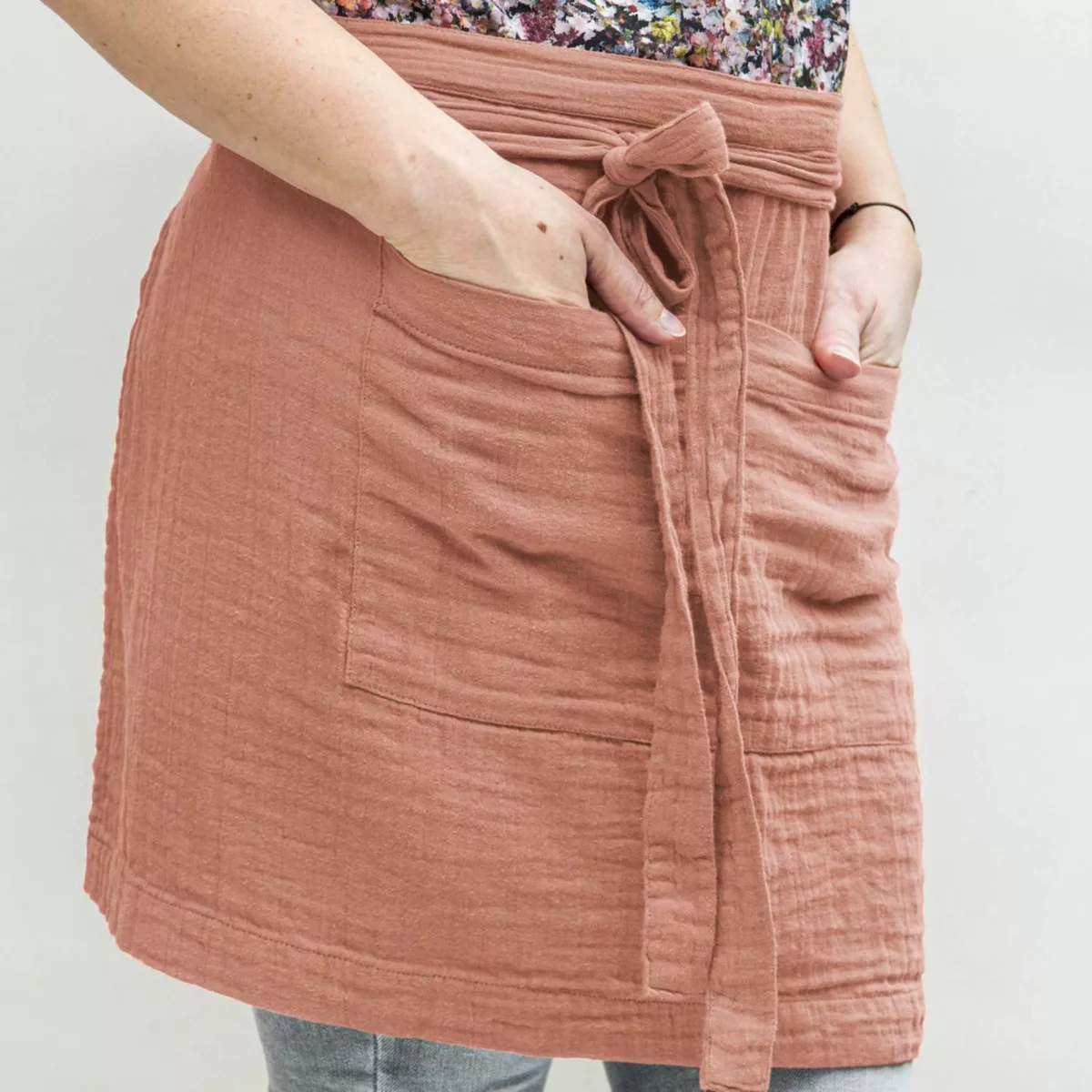 Keukenschort met zak Katoengaas Gaïa Perzik roze 1