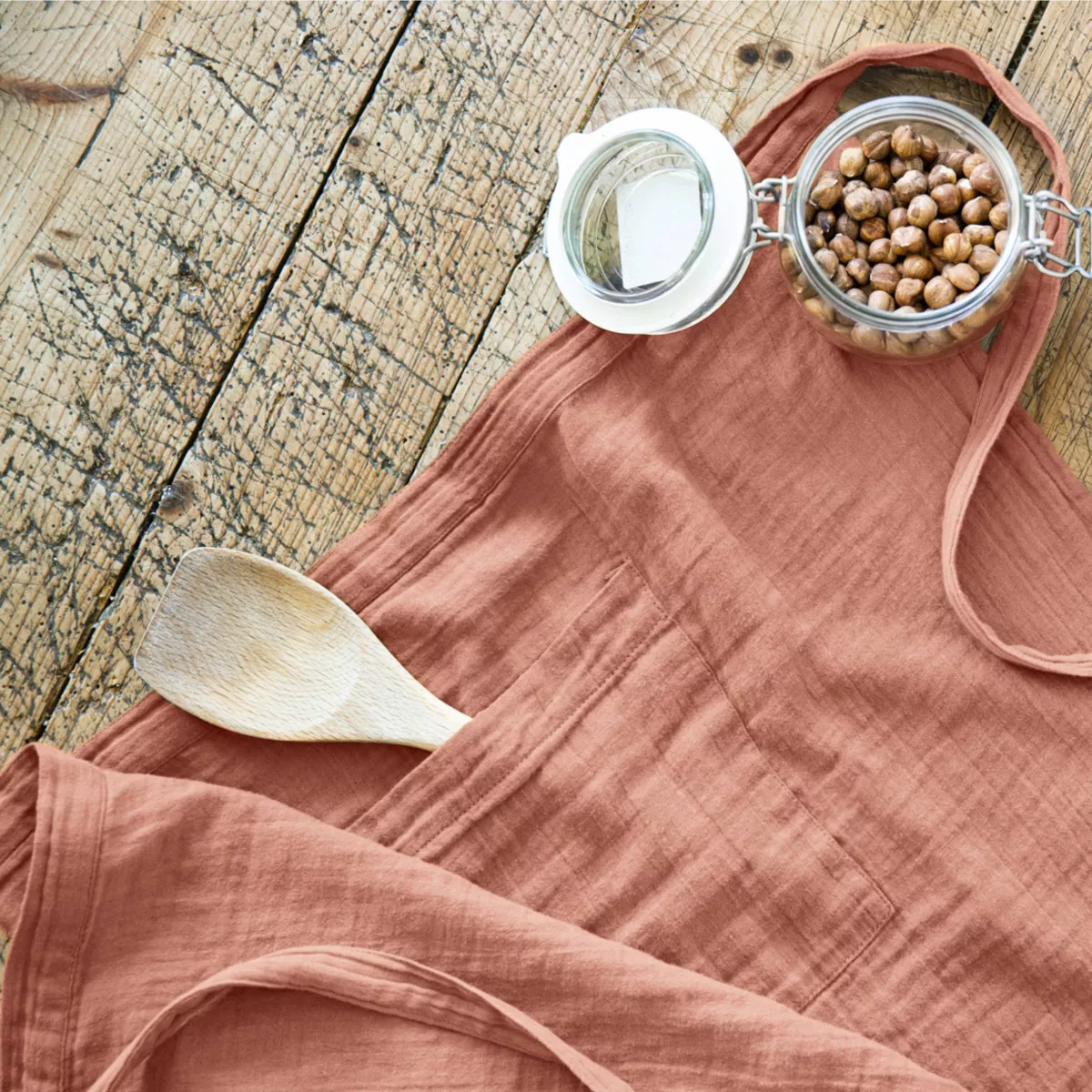 Keukenschort met zak Katoengaas Gaïa Perzik roze 4