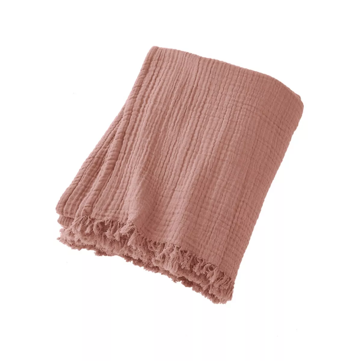 Plaid gaze de coton (160 cm) Gaïa Rose pêche