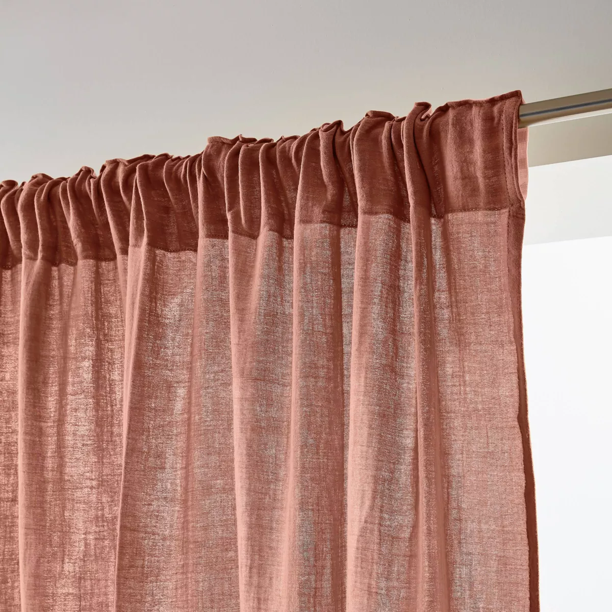 Tenda in  garza di cotone a passanti nascosti (140 x 240 cm) Gaïa Rosa pesca