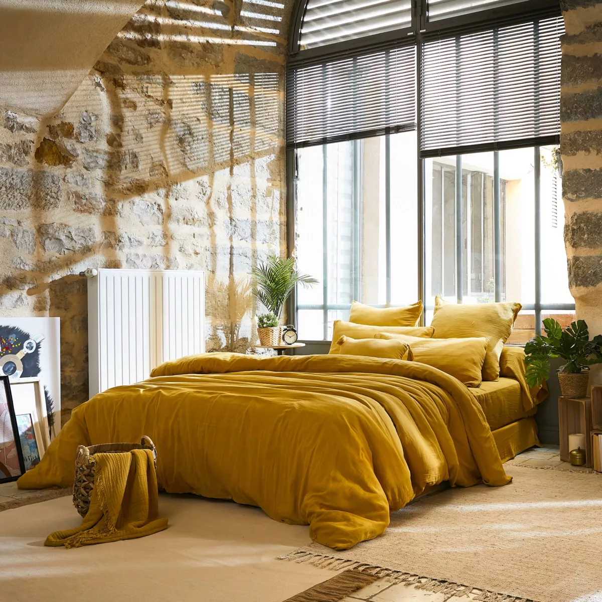 Lenzuolo superiore garza di cotone (270 cm) Gaïa Giallo zafferano
