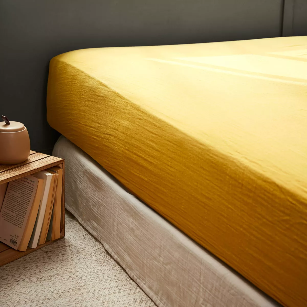 Drap housse gaze de coton (90 cm) Gaïa Jaune safran 1