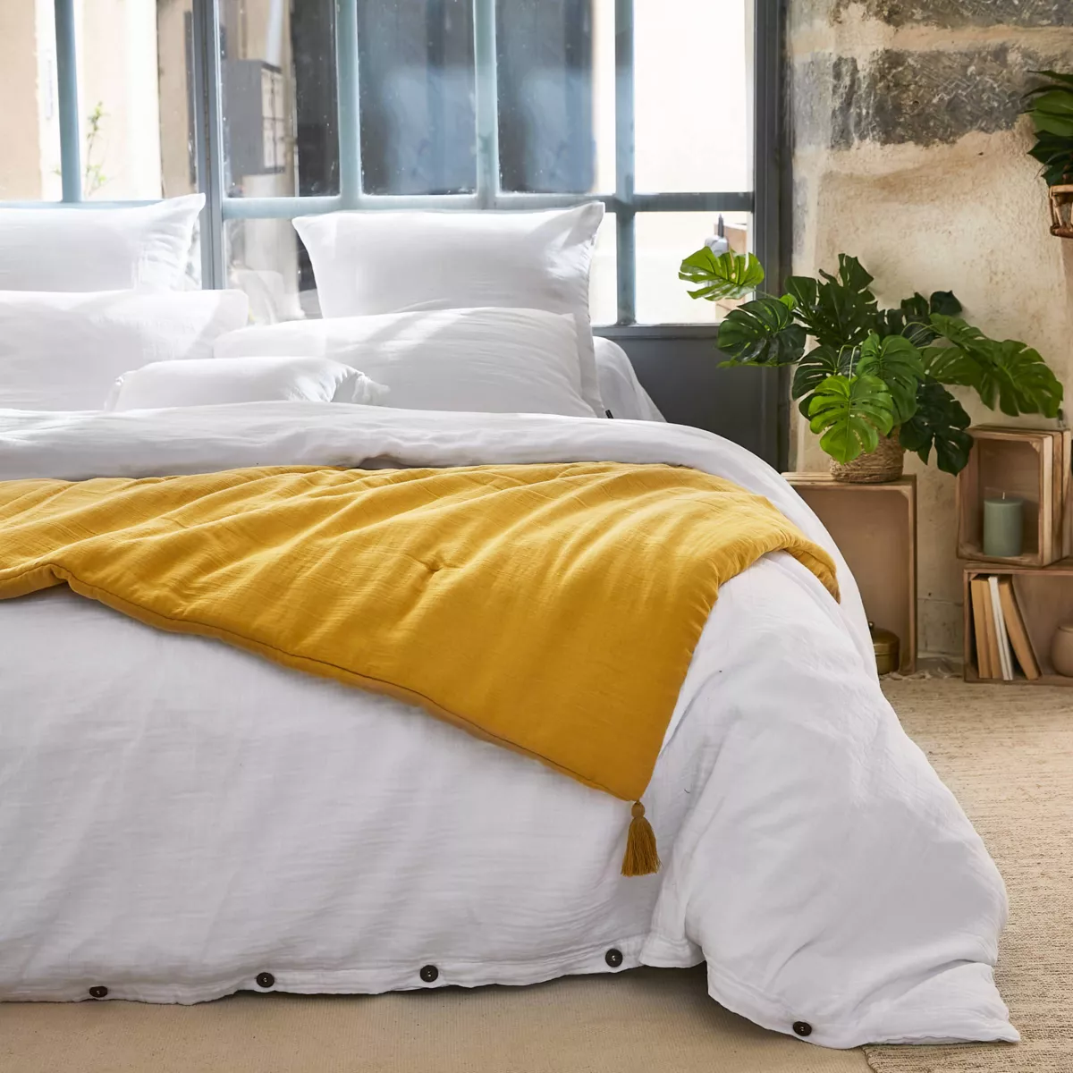 Edredon gaze de coton (90 x 200 cm) Gaïa Jaune safran 1