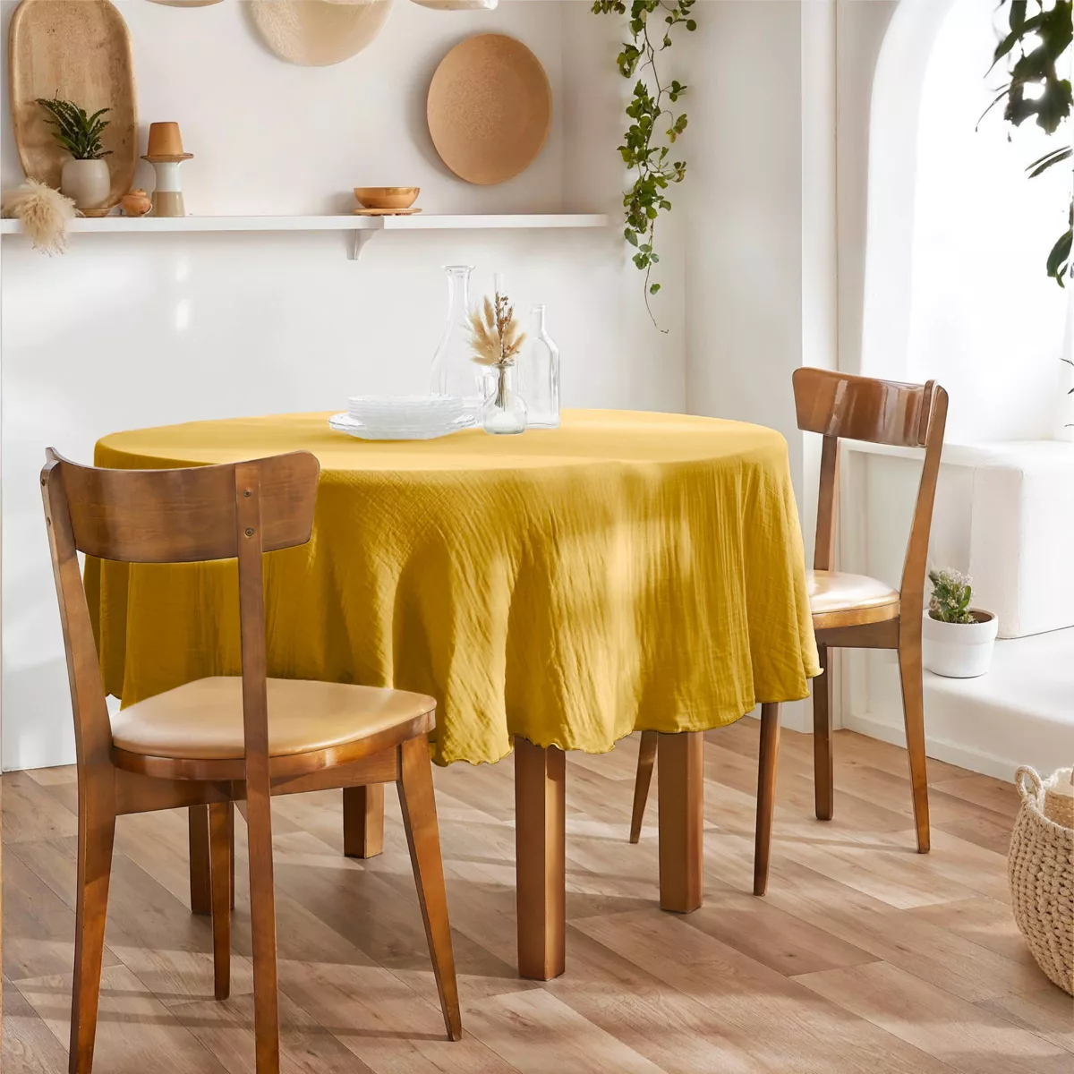 Tafelkleed rond Katoengaas (180 cm) Gaïa Safraangeel