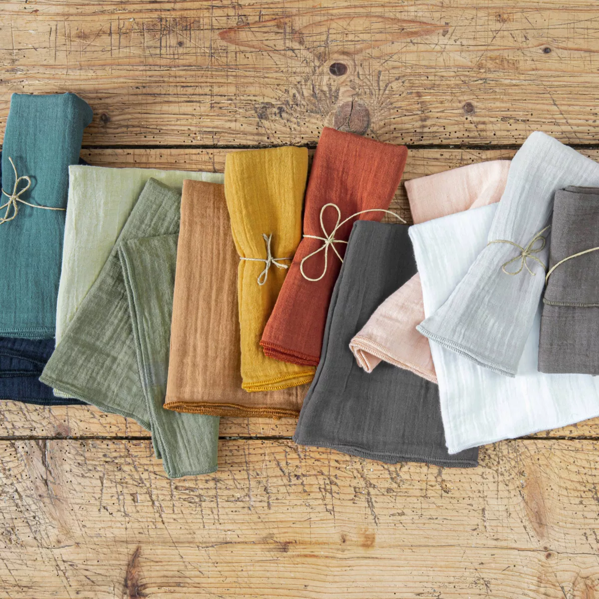 Juego de 3 servilletas de gasa de algodón Gaïa Amarillo azafrán