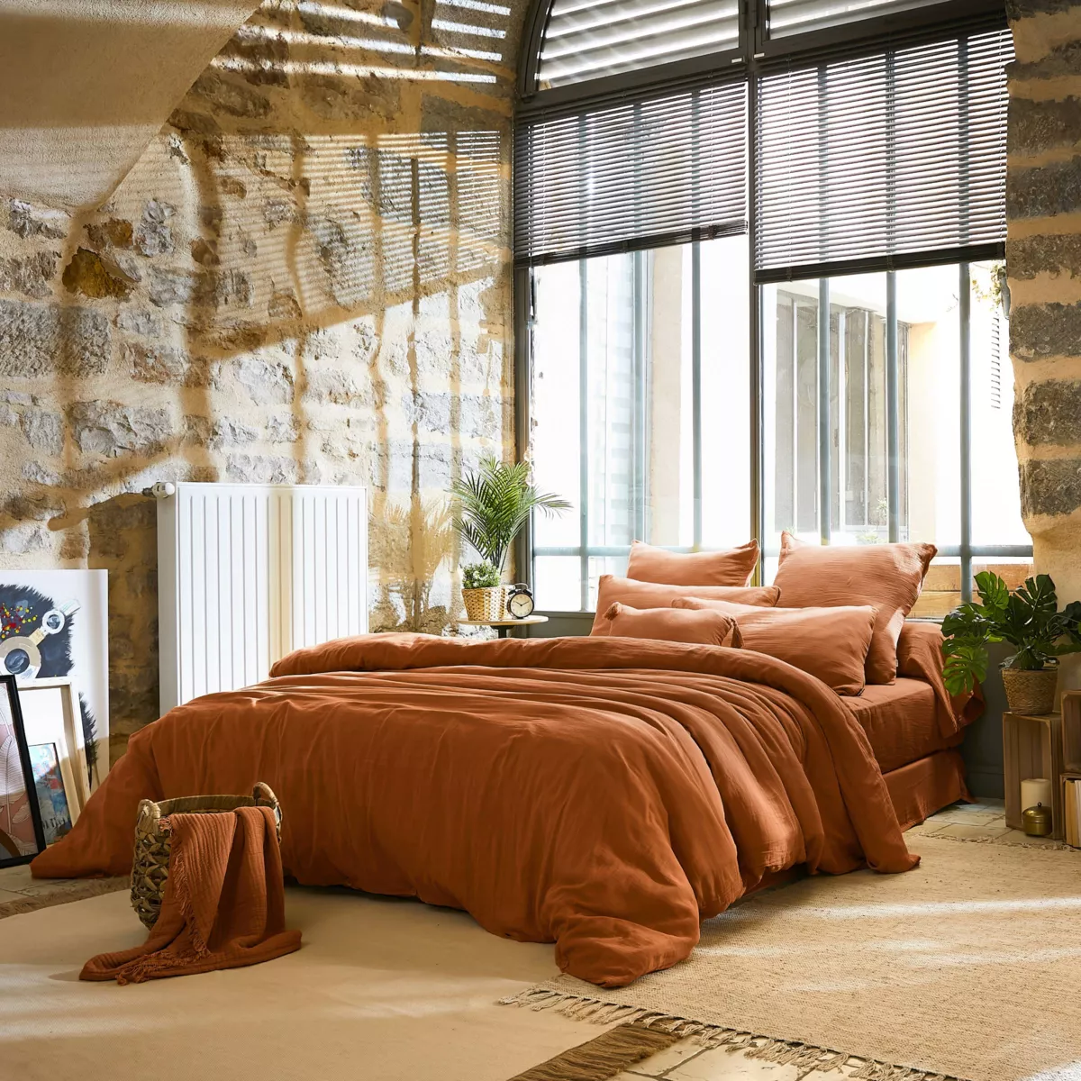 Funda nórdica de gasa de algodón (280 x 240 cm) Gaïa Albaricoque