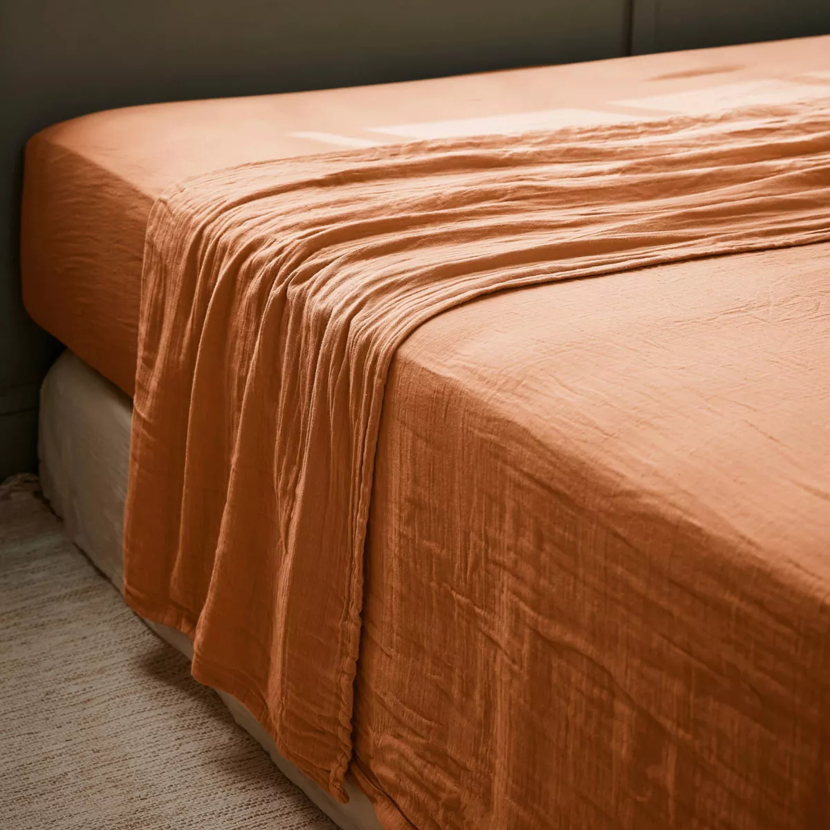 Musselin-Bettlaken (270 x 300 cm) Gaïa Aprikosenfarben