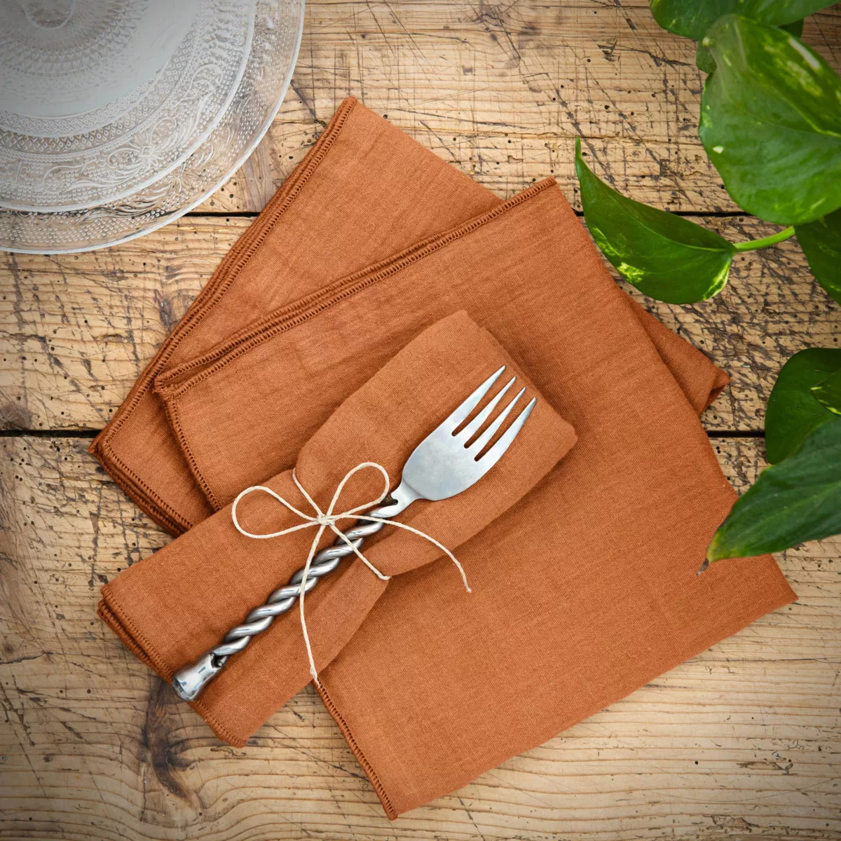 Se di 3 tovaglioli garza di cotone (40 x 40 cm) Gaïa Albicocca