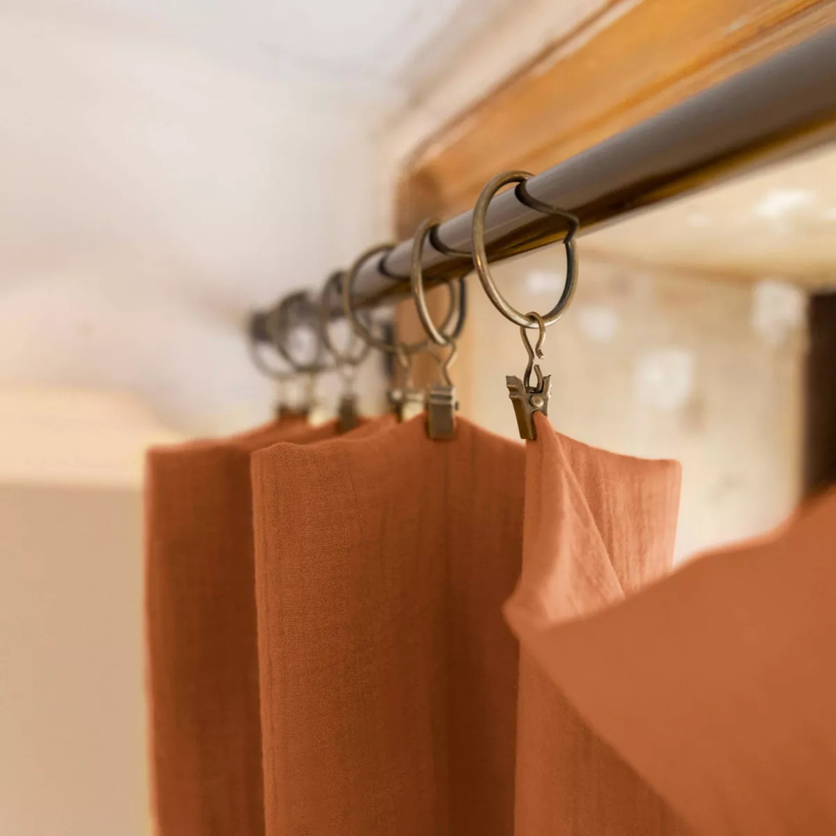 Cortina de gasa de algodón ajustable (180 x max 300 cm) Gaïa Albaricoque