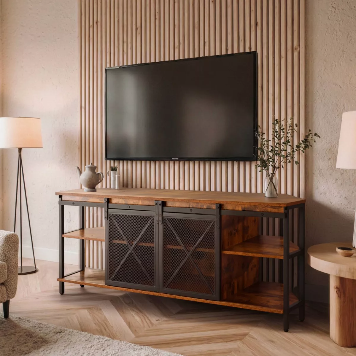 Meuble TV d'angle bois et métal (140 cm) Basko Noir