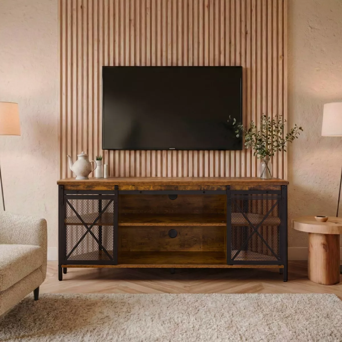 Meuble TV d'angle bois et métal (140 cm) Basko Noir