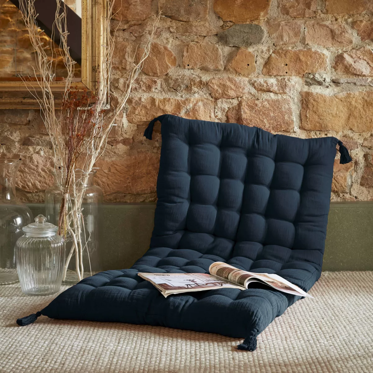 Materassino da pavimento in garza di cotone (60 x 120 cm) Gaia Blu notte