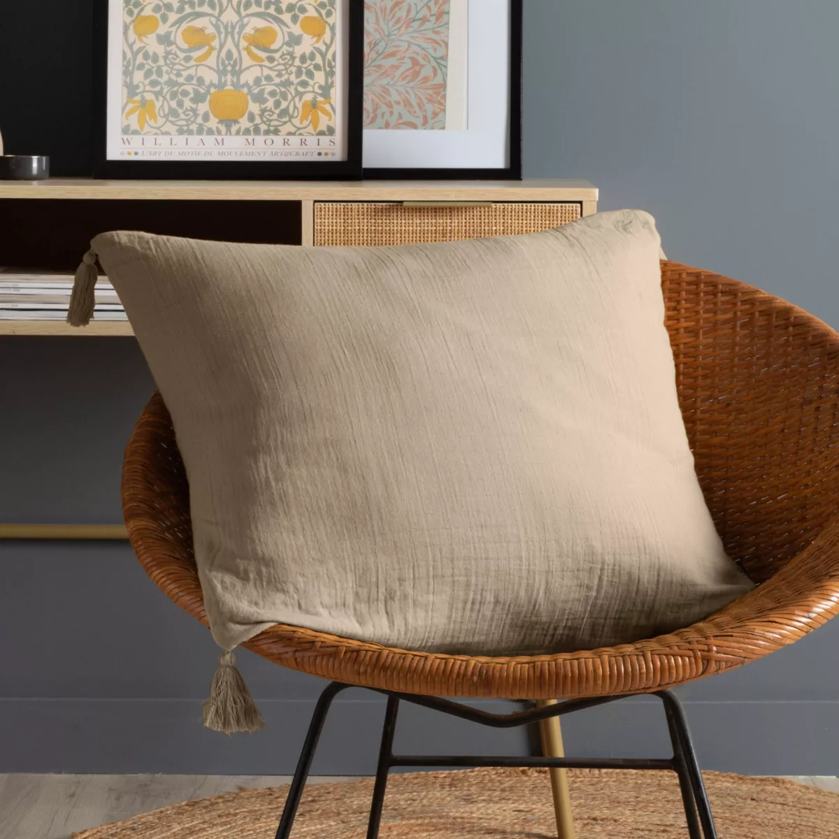 Cuscino quadrato garza di cotone (60 x 60 cm) Gaïa Marrone corda