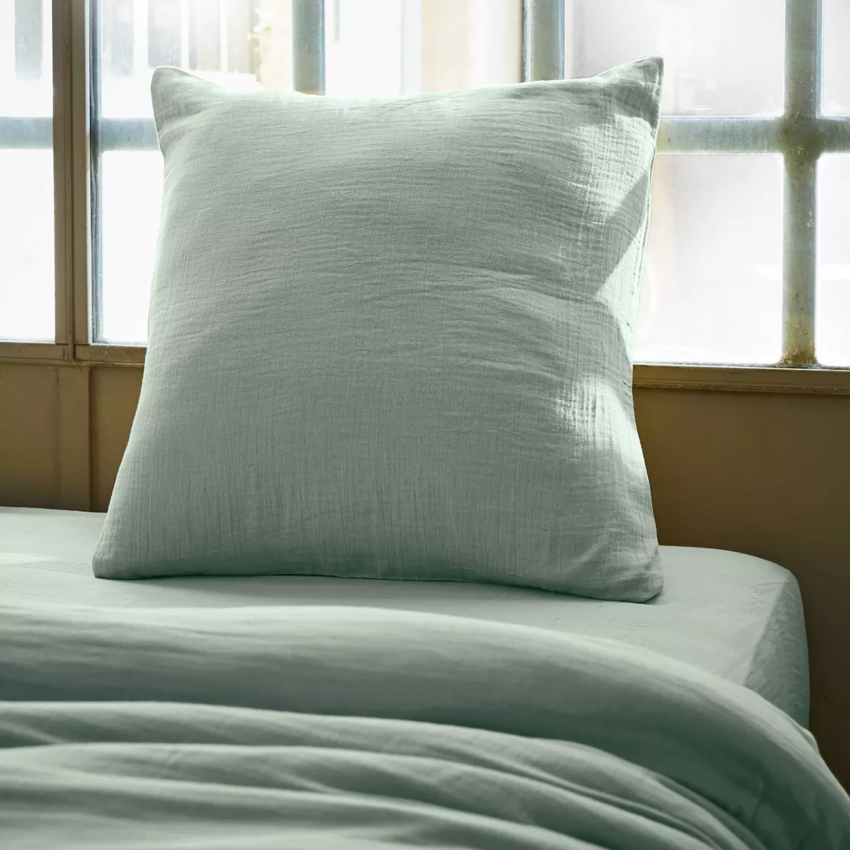 Federa per cuscino letto quadrata in garza di cotone (80 x 80 cm) Gaïa Verde eucalipto