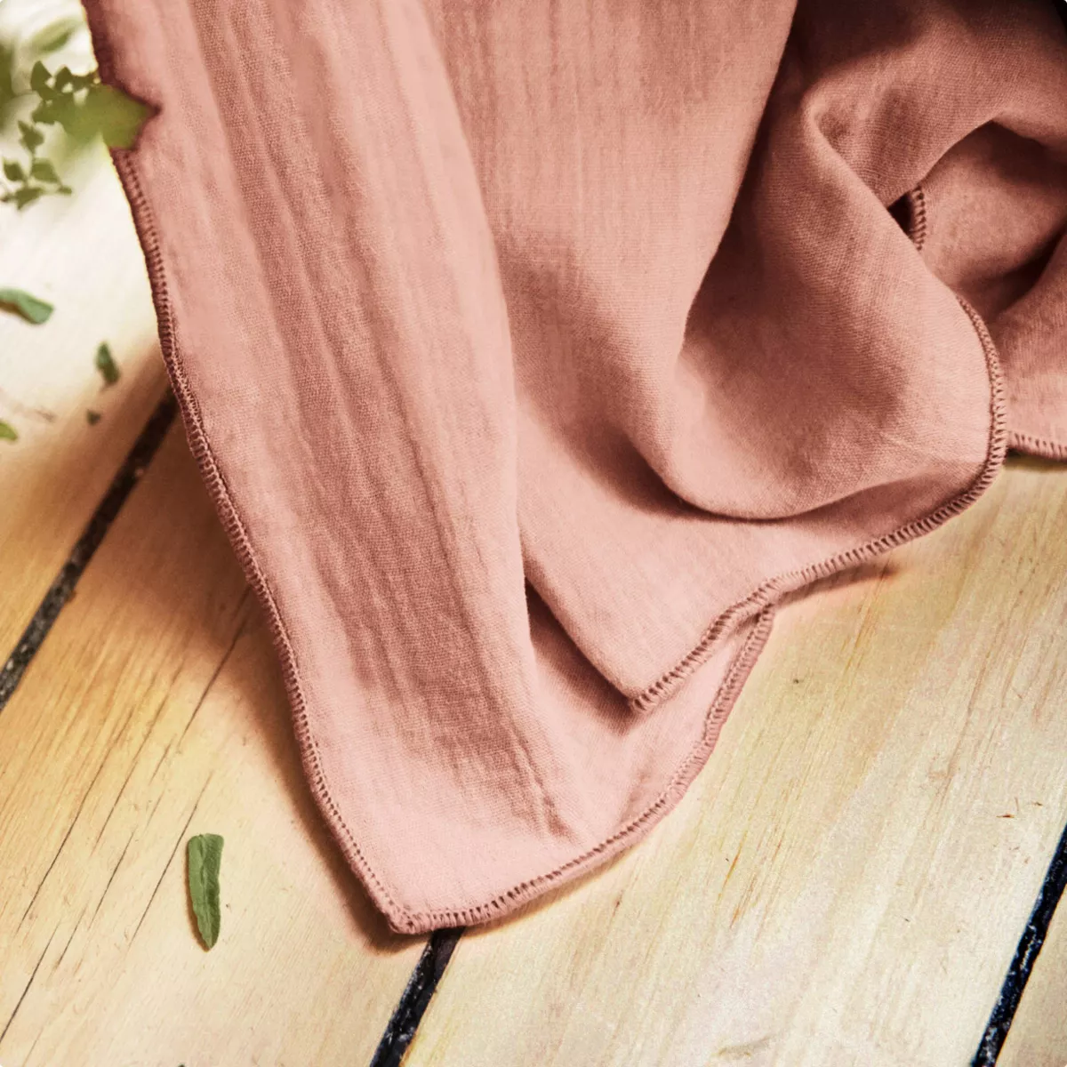 Nappe rectangulaire gaze de coton (L350 cm) Gaïa Rose pêche