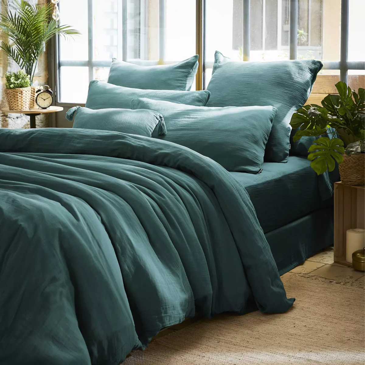 Federa rettangolare garza di cotone (50 x 80 cm) Gaïa Blu ottanio