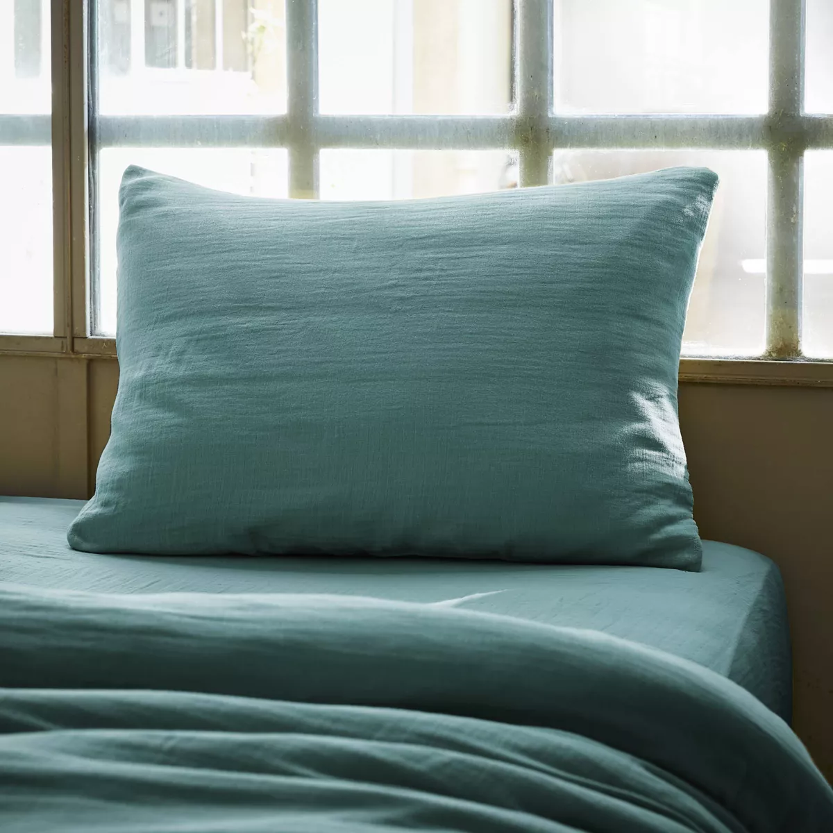 Kussensloop rechthoekig katoengaas (L70 cm) Gaïa Eendenblauw 1