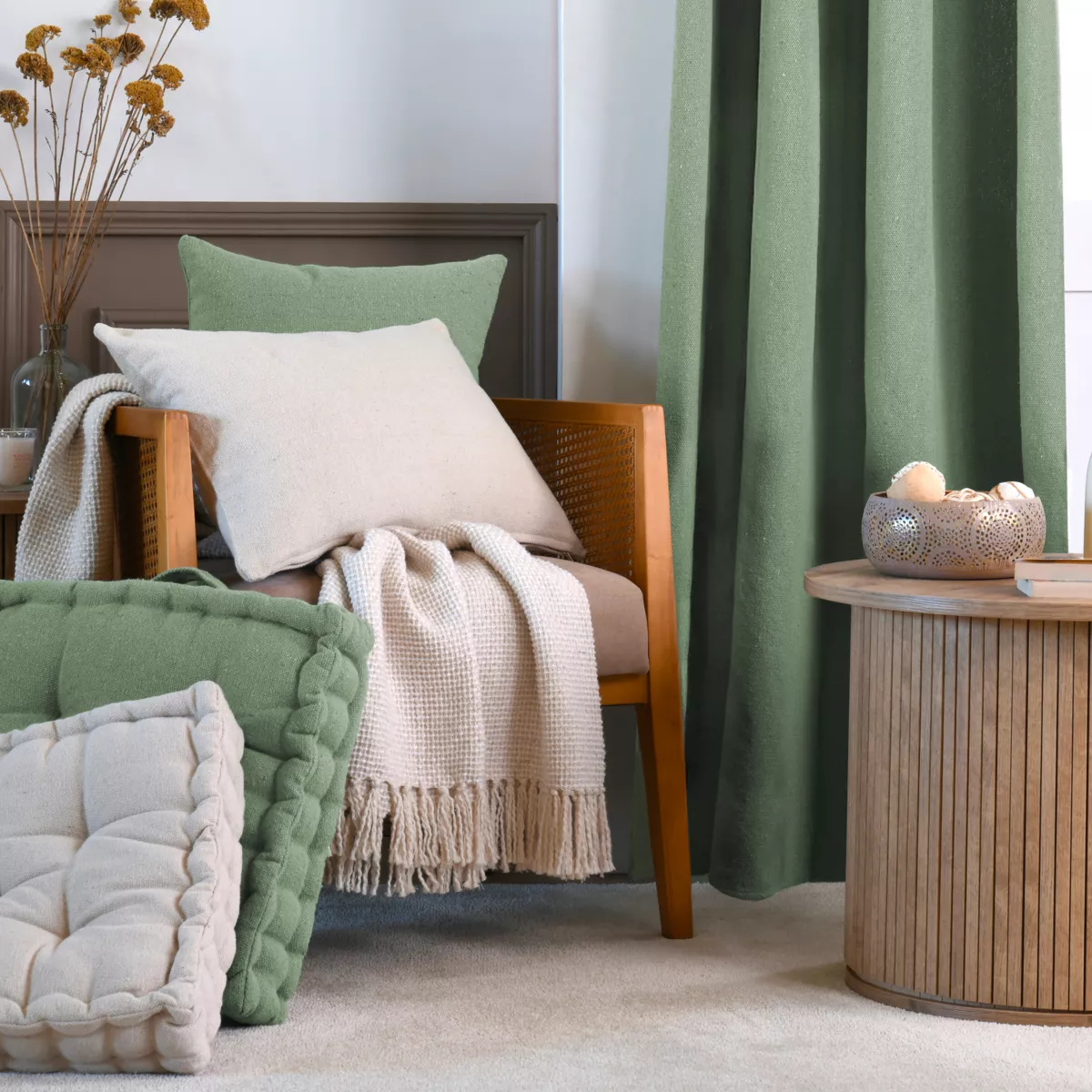 Coussin carré (45 x 45 cm) Monaco Vert sauge