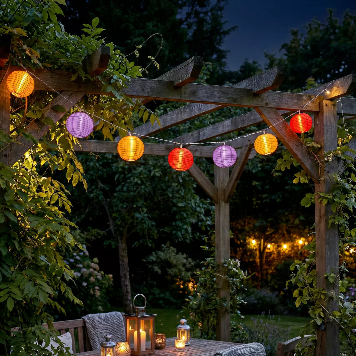 Außenlichterkette mit Batteriebetrieb 10 LED (2,7 m) Chinesische Laternen Mehrfarbig - Gartendeko, Möbel & Accessoires