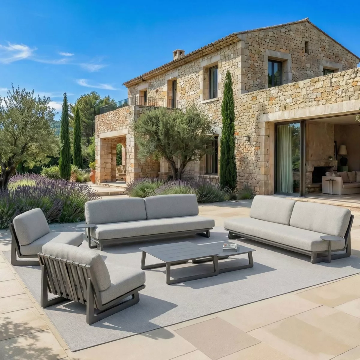 Poltrona da giardino in alluminio Long Beach Antracite e grigio chiaro