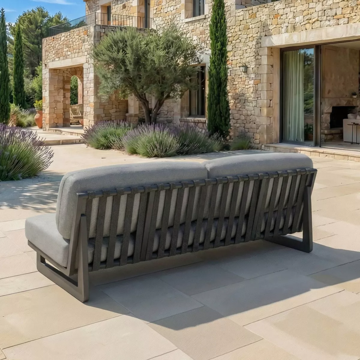 Canapé de jardin en aluminium 3 places Long Beach Gris anthracite et taupe