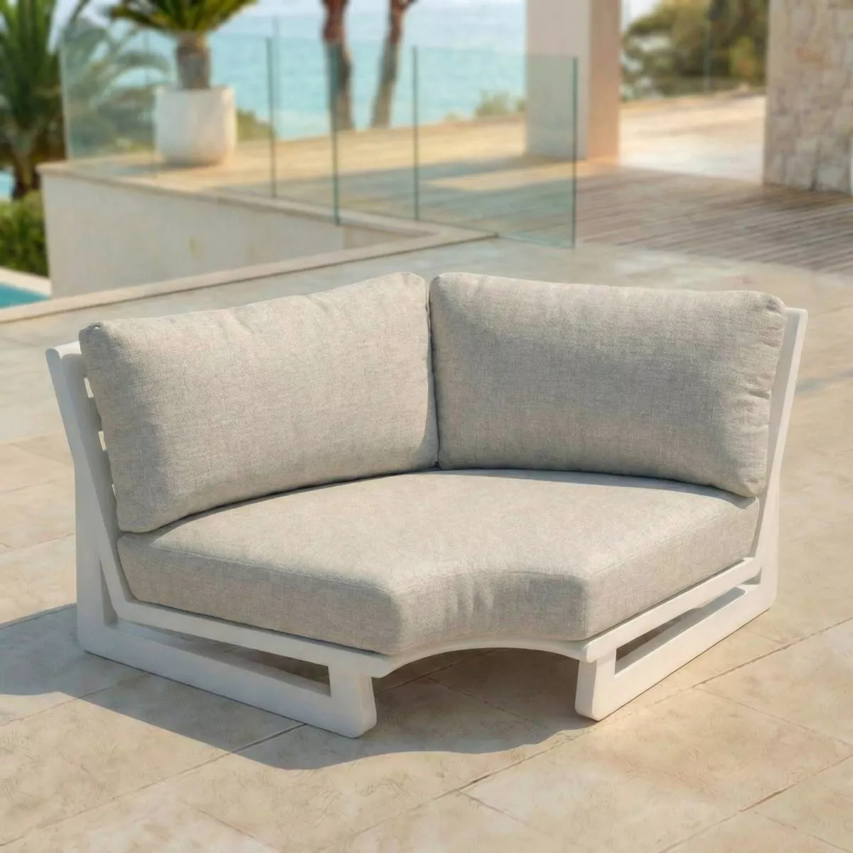 Poltrona d'angolo da giardino in alluminio Long Beach Bianco cenere e beige