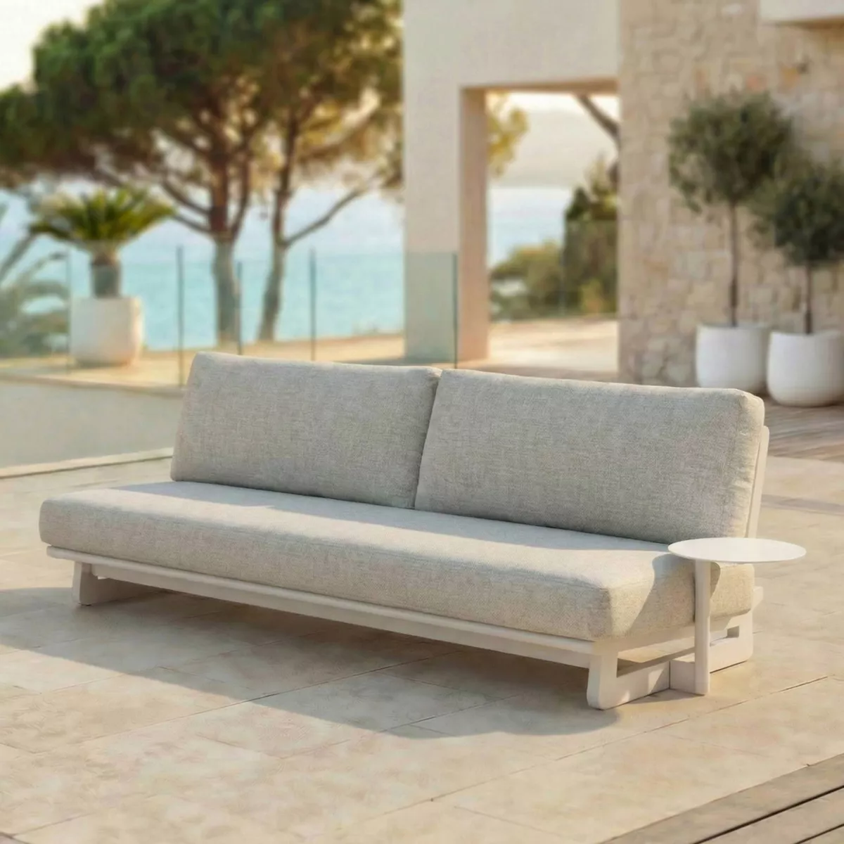 Salon de jardin en aluminium 7 places 6 pcs Long Beach Blanc cendré et taupe
