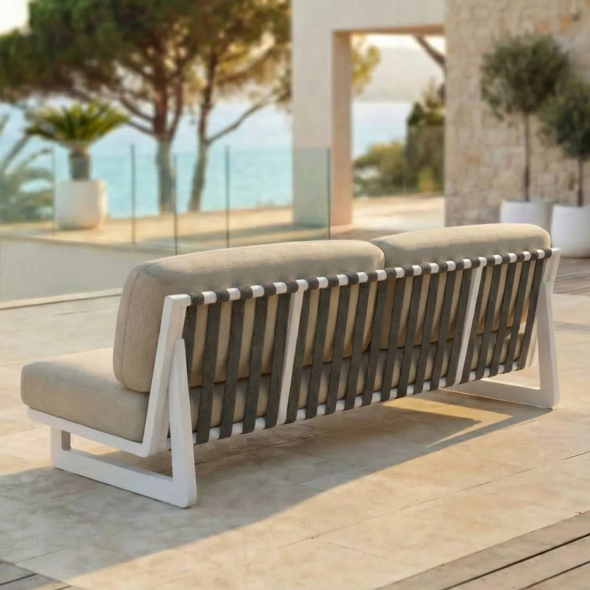 Salon de jardin en aluminium 7 places 6 pcs Long Beach Blanc cendré et taupe
