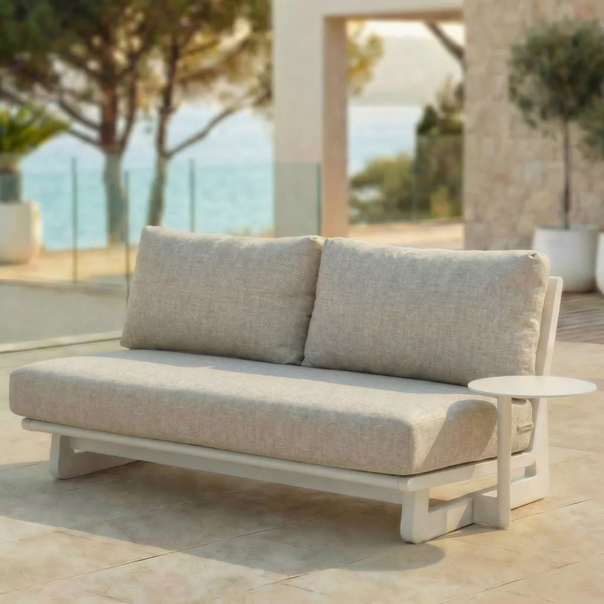Salon de jardin en aluminium 7 places 6 pcs Long Beach Blanc cendré et taupe