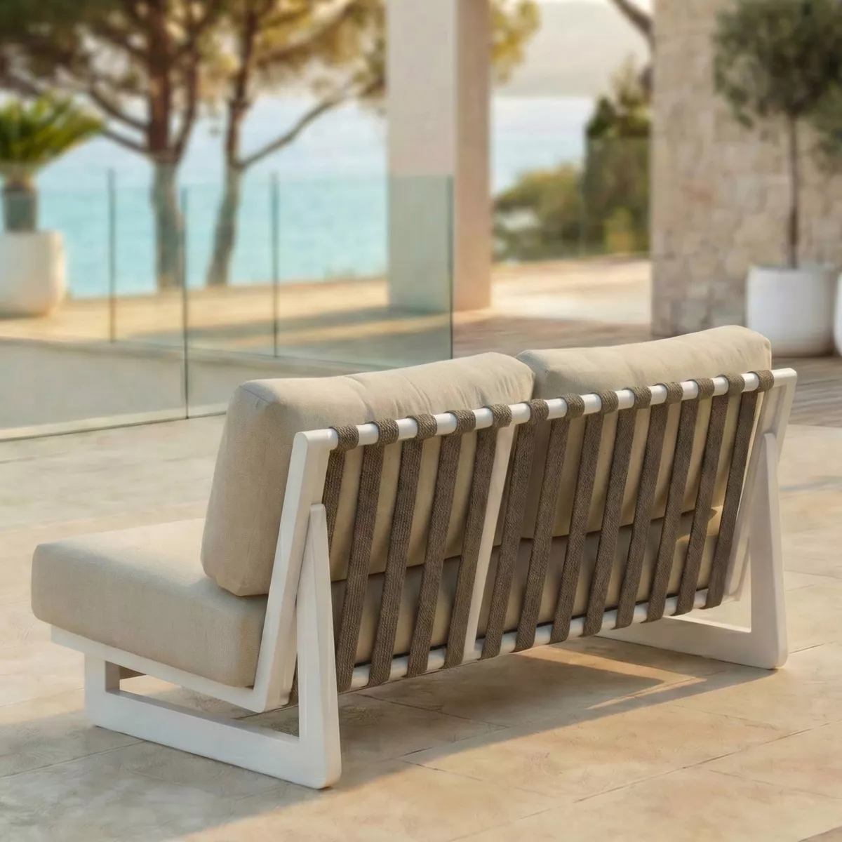 Set da giardino in alluminio 7 posti 6 pezzi Long Beach Bianco cenere e tortora