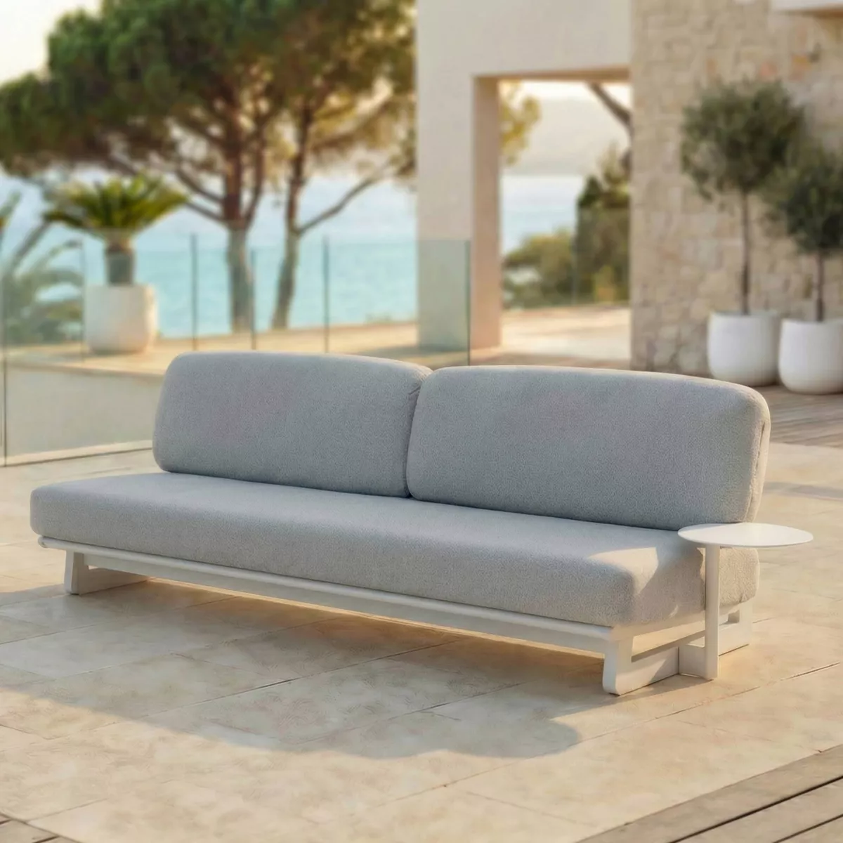 Salon de jardin en aluminium 7 places 6 pcs Long Beach Blanc cendré et gris clair