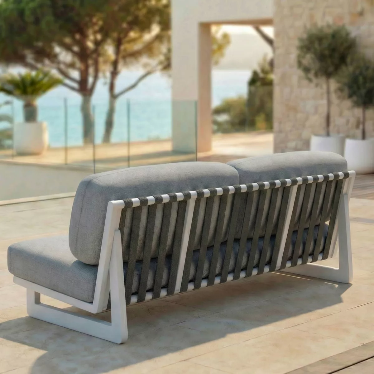 Salon de jardin en aluminium 7 places 6 pcs Long Beach Blanc cendré et gris clair