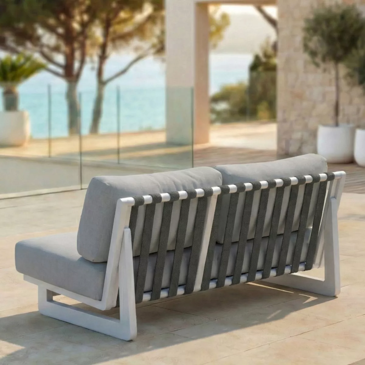 Salon de jardin en aluminium 7 places 6 pcs Long Beach Blanc cendré et gris clair