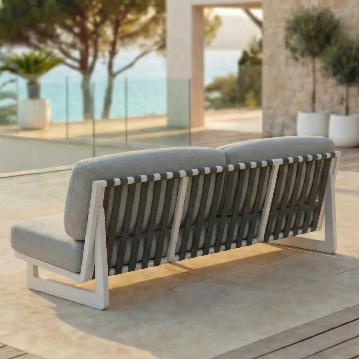 Salon de jardin en aluminium 8 places 6 pcs Long Beach Blanc cendré et taupe