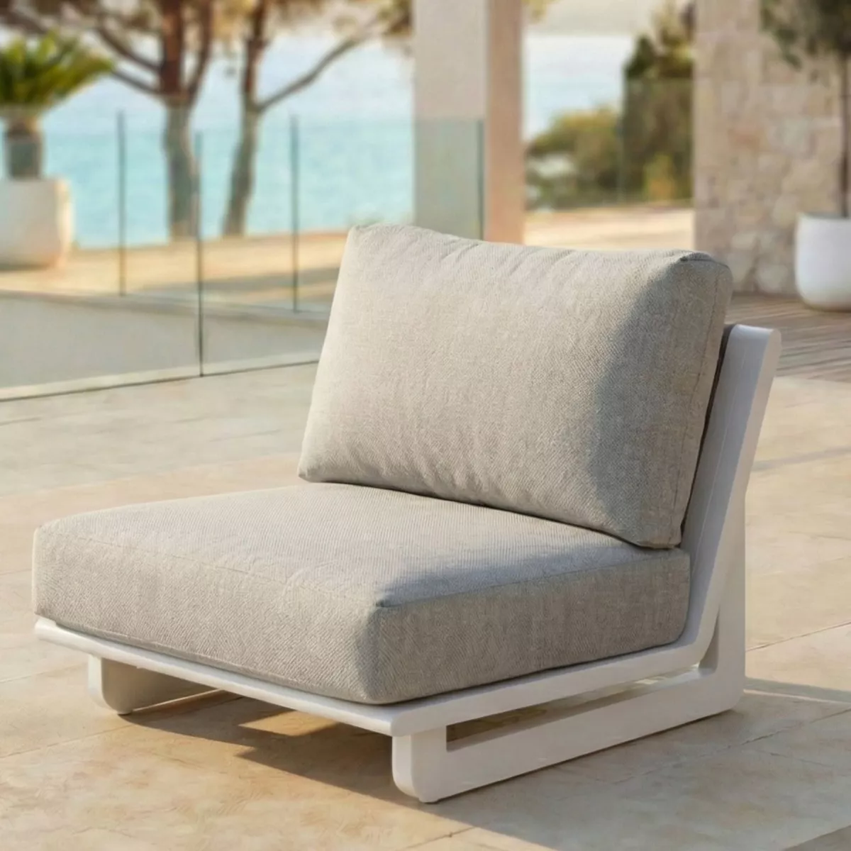 Salon de jardin en aluminium 8 places 6 pcs Long Beach Blanc cendré et taupe