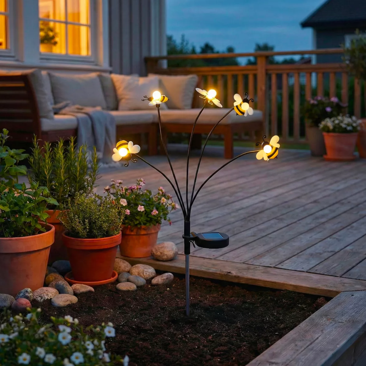 Decorazione luminosa Solare da infilare nel terreno (H60 cm) Api Giallo e bianco caldo