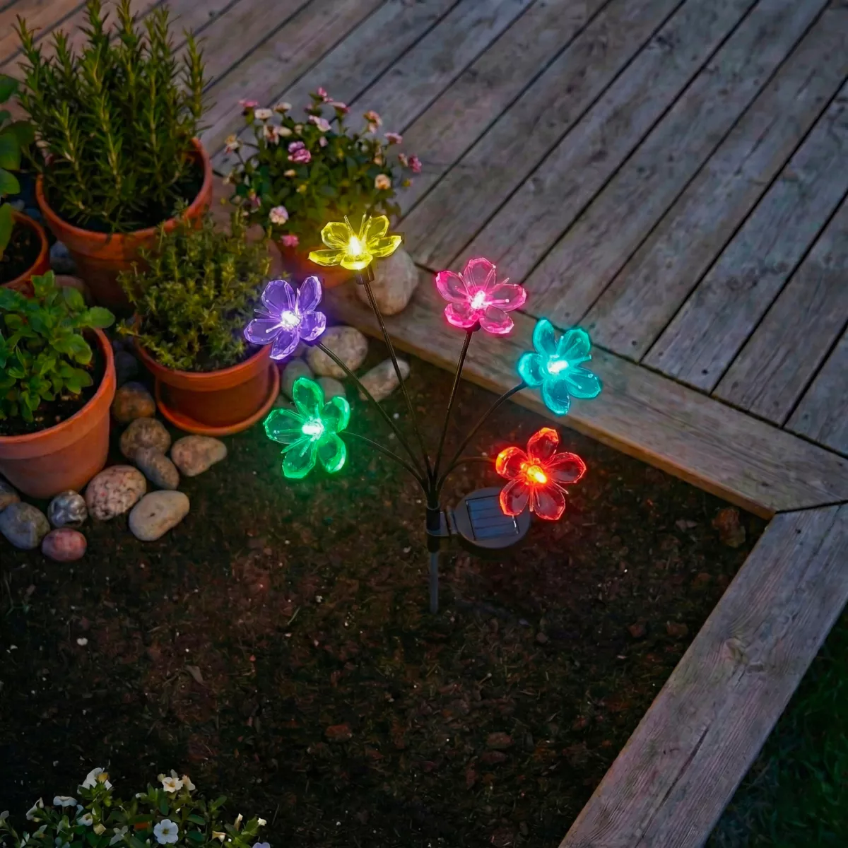 Decorazione luminosa Solare da infilare nel terreno (H70 cm) Flowers Multicolore