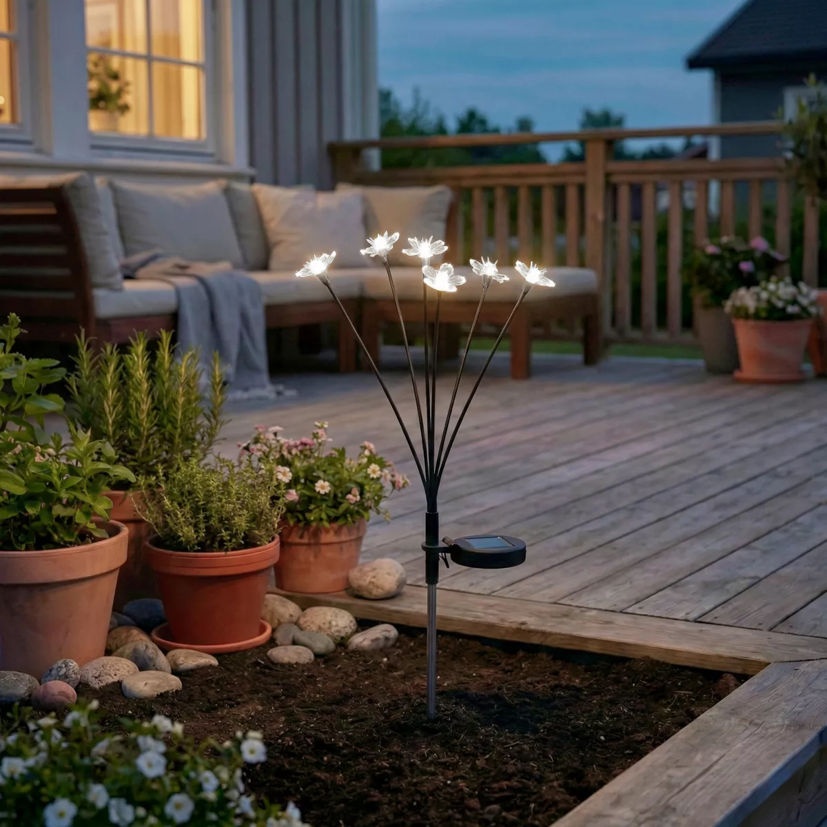 Decorazione luminosa Solare da infilare nel terreno (H70 cm) Flowers Bianco caldo