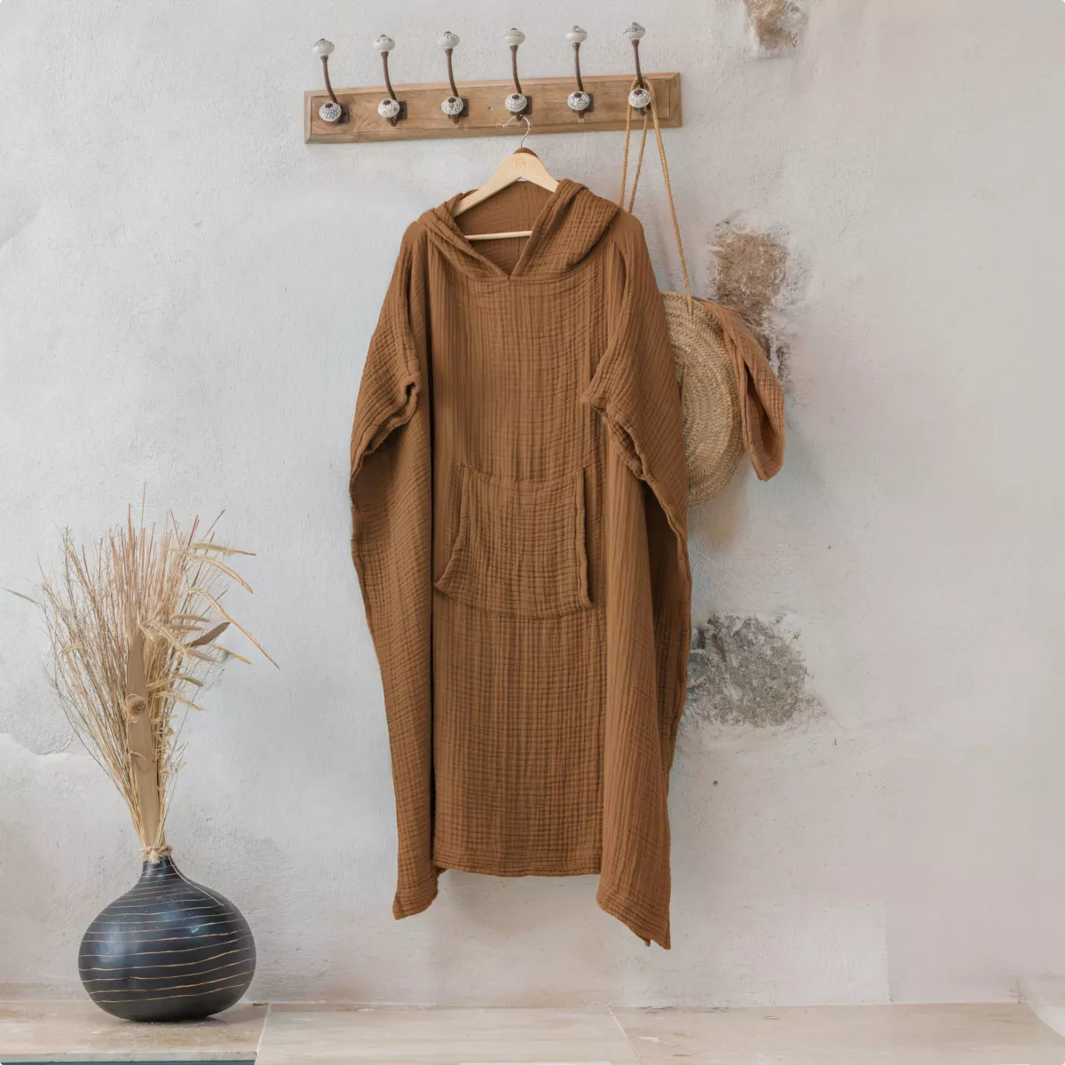 Poncho adulte gaze de coton L/XL Gaïa Camel