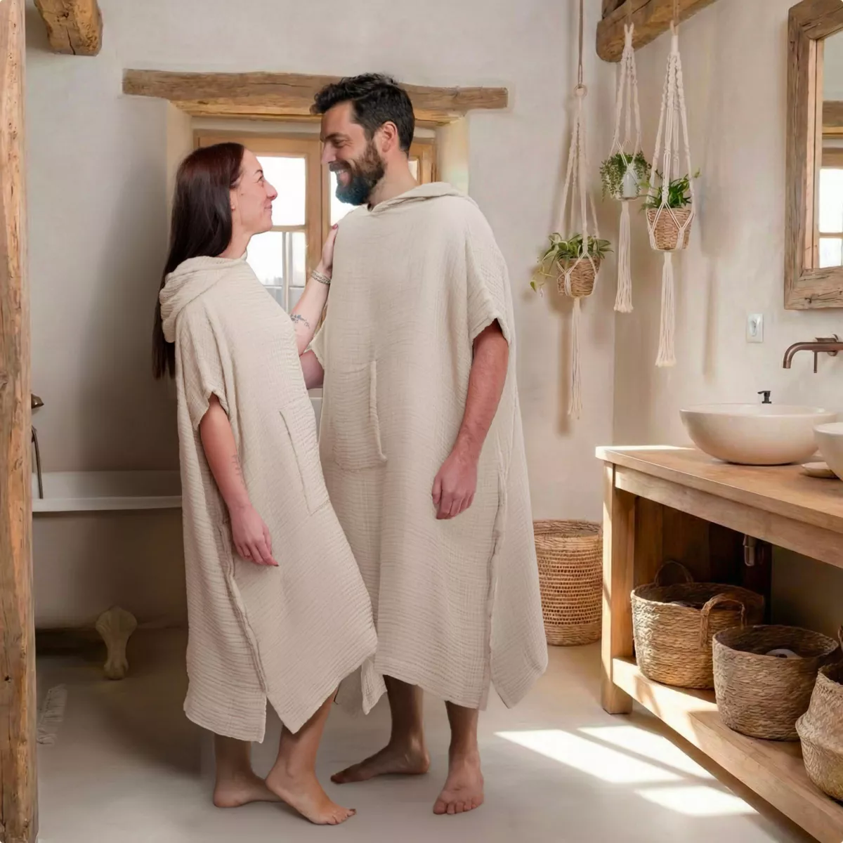 Poncho adulte gaze de coton L/XL Gaïa Beige