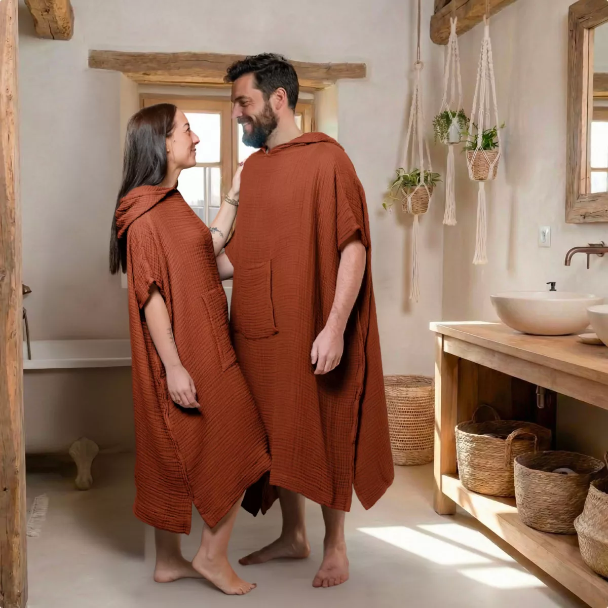 Poncho adulte gaze de coton S/M Gaïa Terracotta