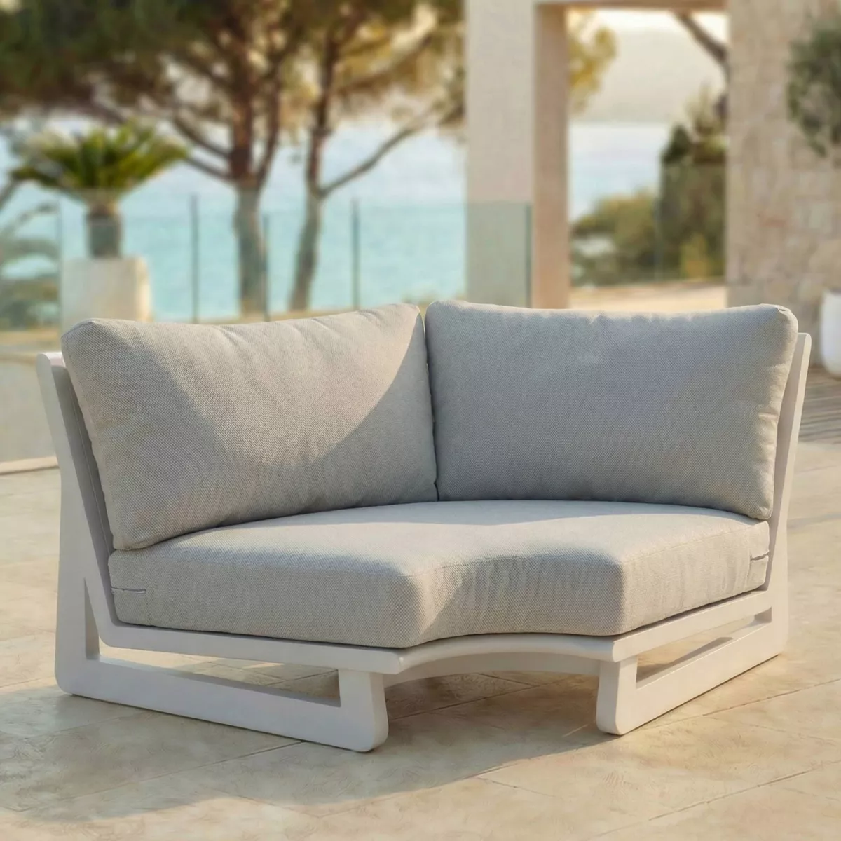 Set angolare da giardino in alluminio 5 posti 5 pezzi Long Beach Bianco cenere e grigio chiaro