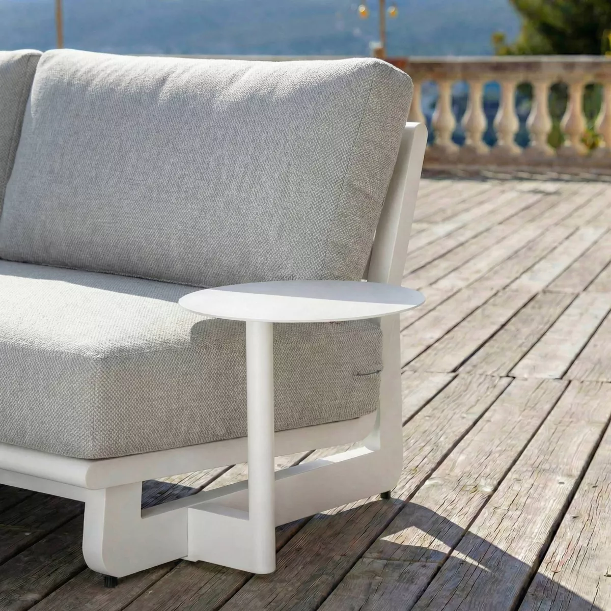 Set angolare da giardino in alluminio 5 posti 5 pezzi Long Beach Bianco cenere e grigio chiaro