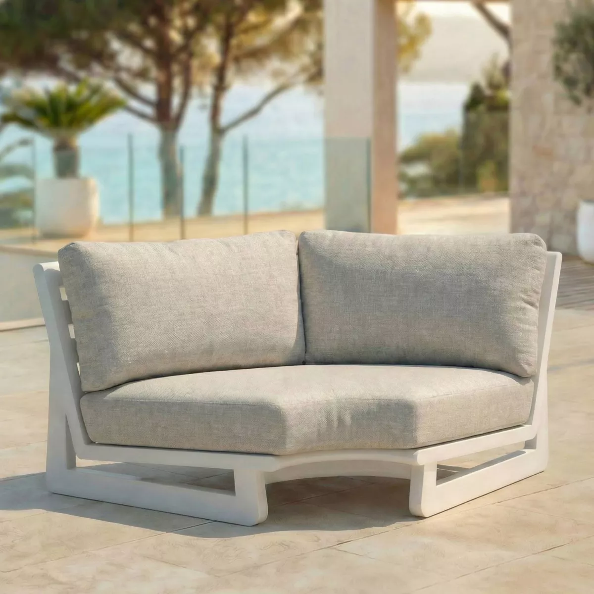 Set angolare da giardino in alluminio 5 posti 5 pezzi Long Beach Bianco cenere e beige