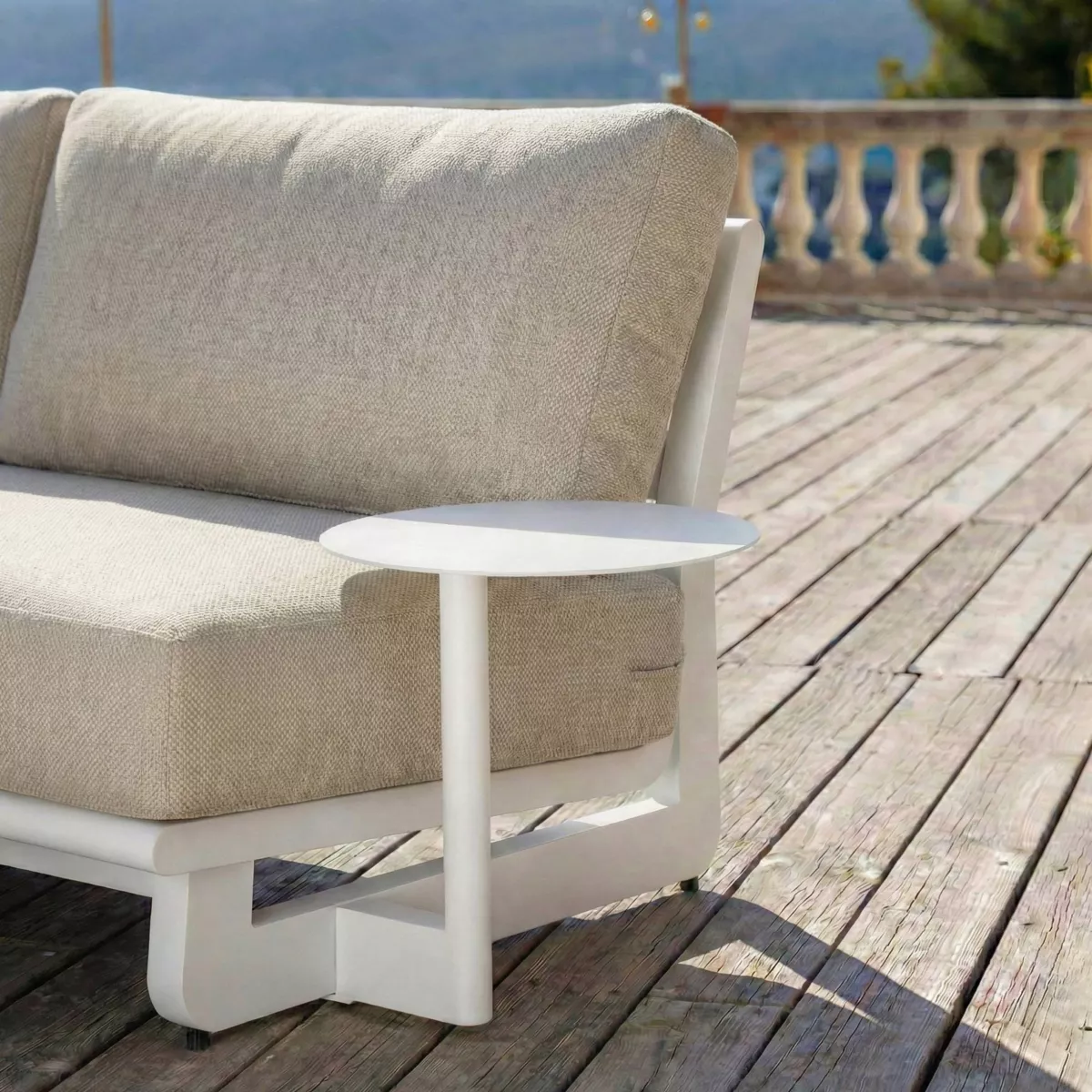 Set angolare da giardino in alluminio 5 posti 5 pezzi Long Beach Bianco cenere e beige