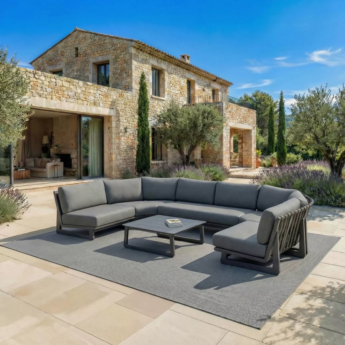 Salon de jardin d'angle en aluminium 6 places Long Beach Gris anthracite