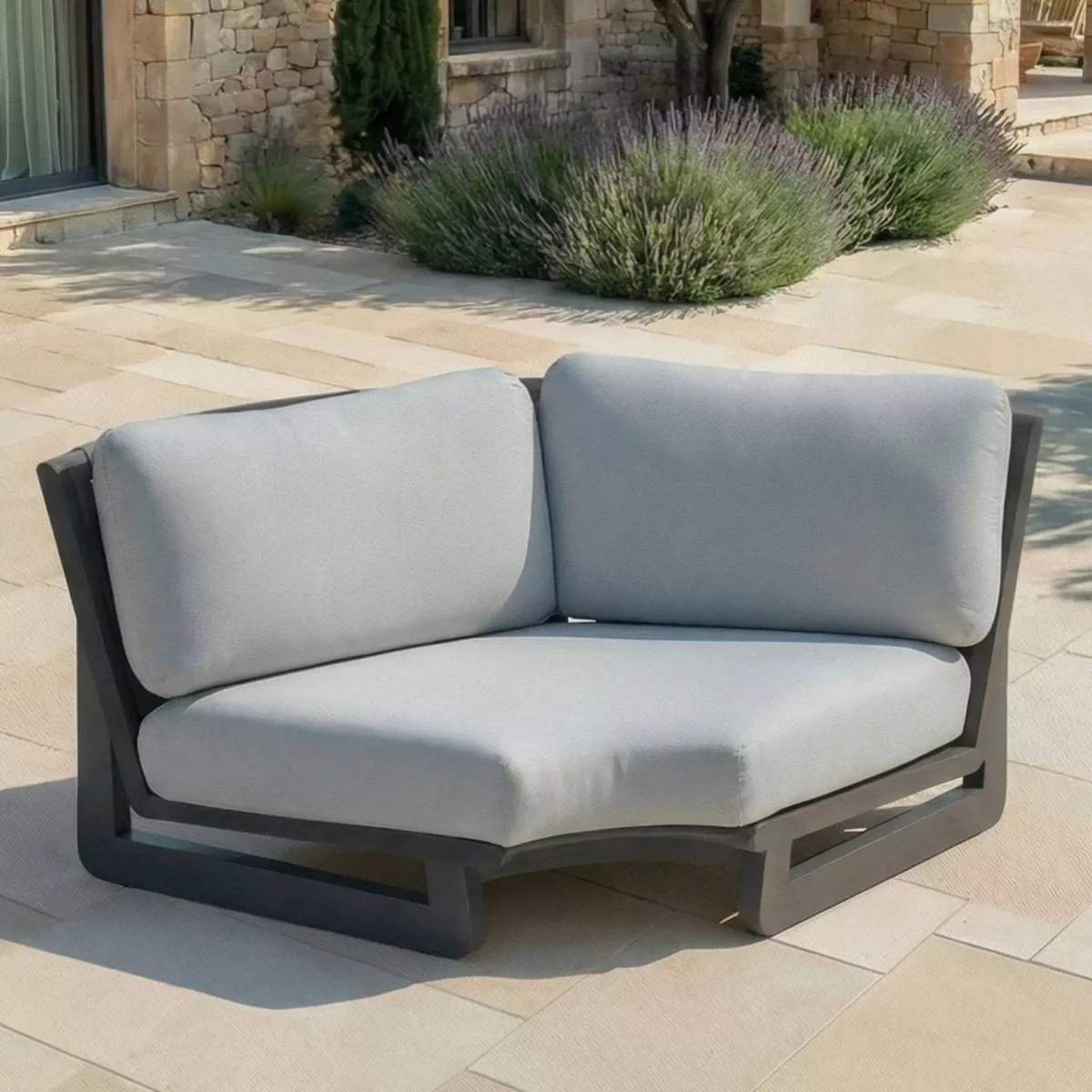 Set angolare da giardino in alluminio 7 posti 7 pezzi Long Beach Antracite e grigio chiaro