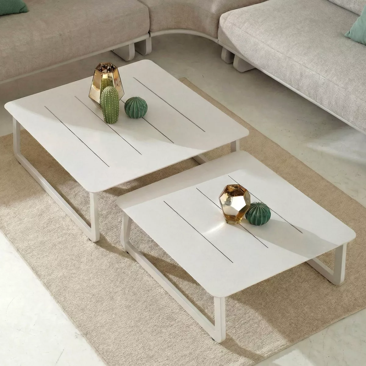 Gartencouchtisch Long Beach, quadratisch, aus Aluminium (85 x 85 cm), Aschweiß
