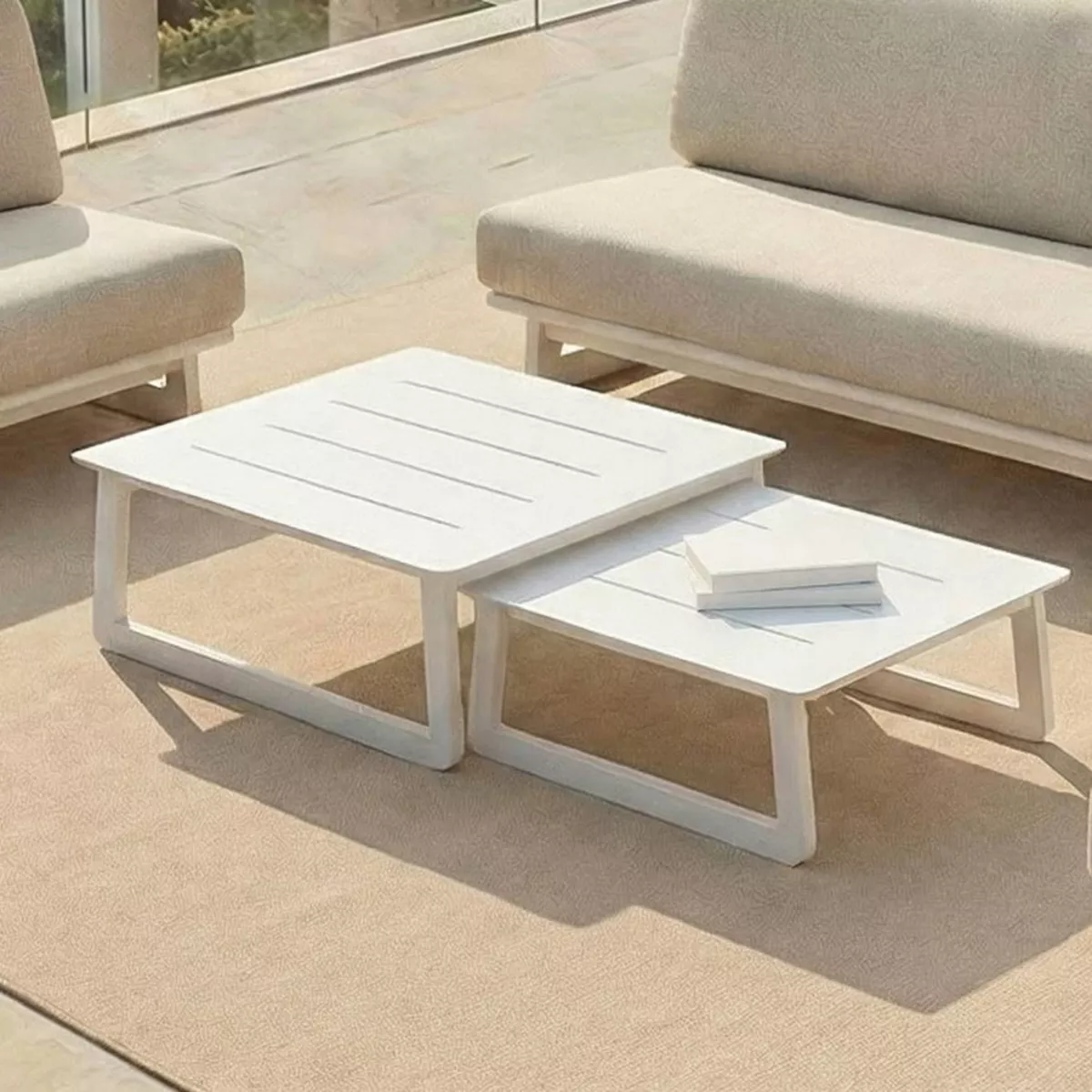 Table basse de jardin carrée en alumininum (70 x 70 cm) Long Beach Blanc cendré