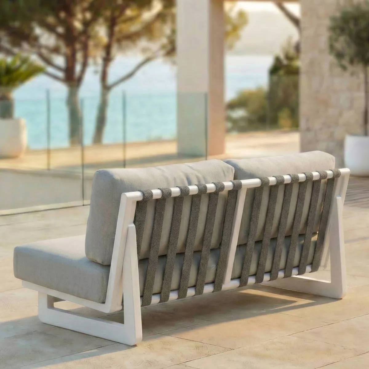 Salon de jardin en aluminium 4 places 4 pcs Long Beach Blanc cendré et taupe